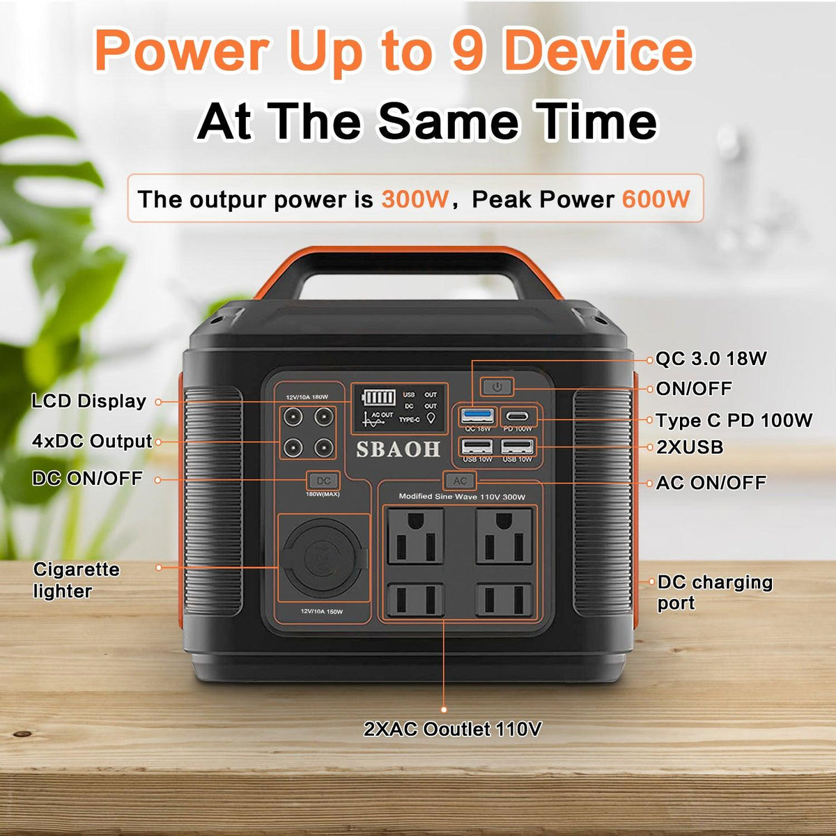 Portable Power Station P302,300W 296Wh Backup Lithium Battery,Solar Generator For Home