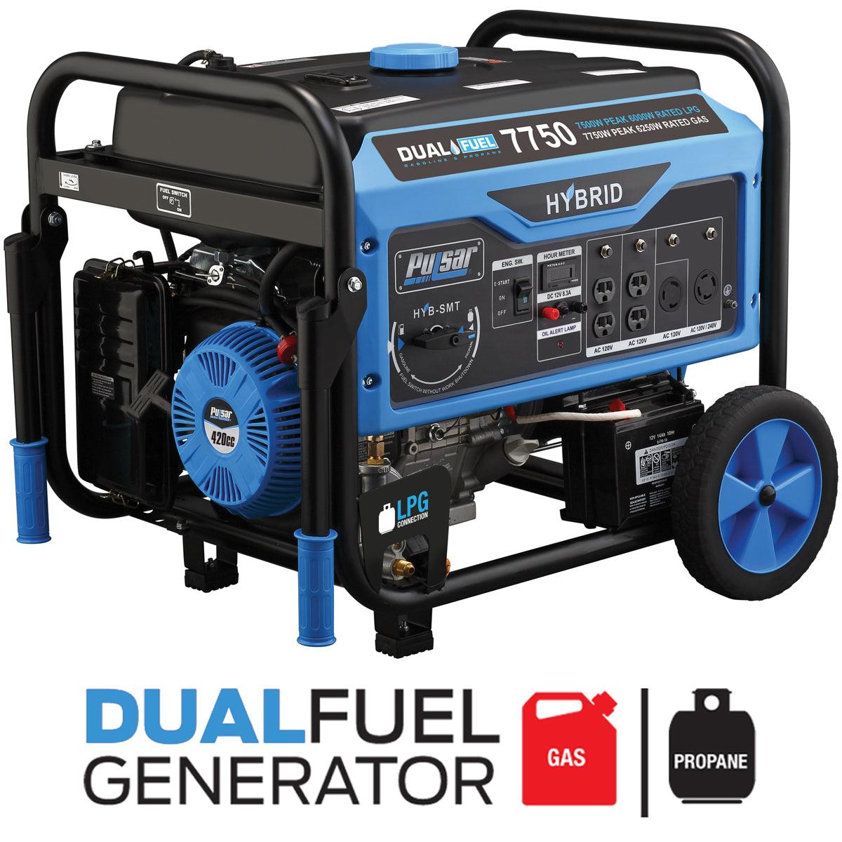 Pulsar Dual Fuel Portable Generator 7750 Peak Watts Gas / 6250 Peak Watts Propane with Electric Start