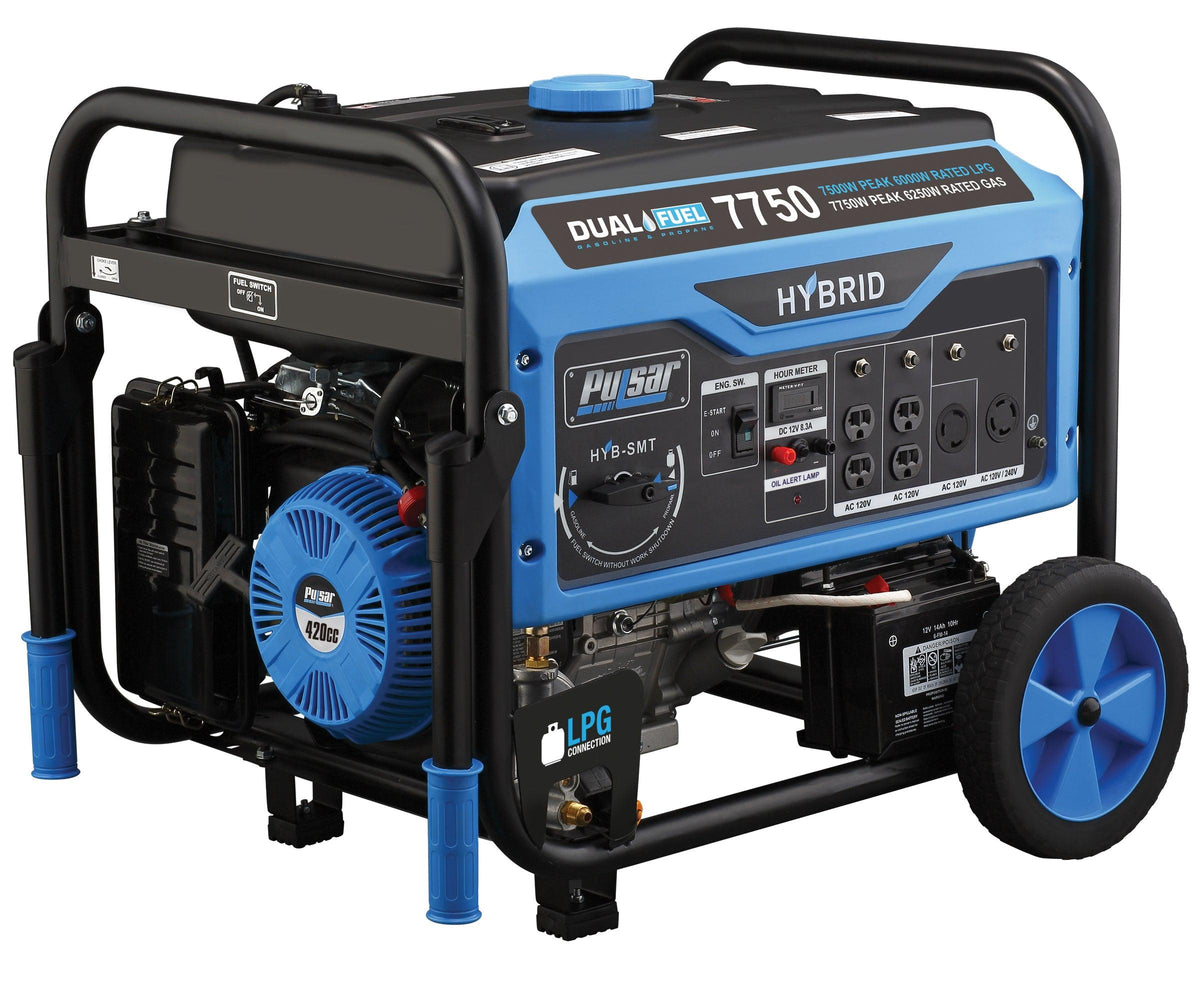 Pulsar Dual Fuel Portable Generator 7750 Peak Watts Gas / 6250 Peak Watts Propane with Electric Start